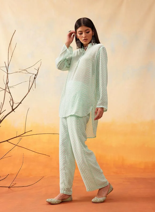 STREET 9 STREET 9 Green Chevron Print Longline Shirt and Trousers Co-Ords