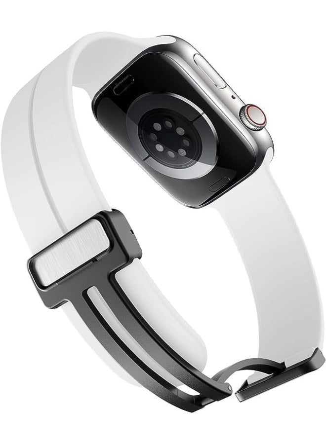 شريط مغناطيسي لسماعة أبل ووتش أولترا مصنوع من السيليكون الناعم مناسب للرجال والنساء متوافق مع ساعة آي واتش بحجم 42-49 مم أبيض مع خط أسود - Image 2