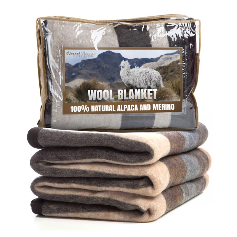 Desert Breeze Distributing 100% Natural Alpaca and Merino Wool Blanket, Andean Collection Rustic Woven, Warm and Thick Wool Blanket King Size, Made in Peru - Image 1