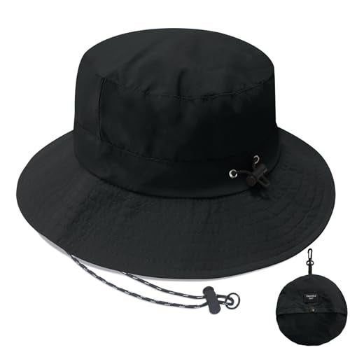 PFFY Waterproof Bucket Hat Rain Quick Dry Hats for Men Women Packable Sun Hat for Fishing Hiking Outdoors Solid Black - Image 1
