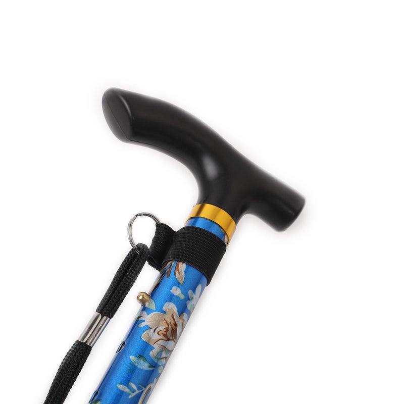Comfkey Folding Lightweight Walking Stick - Adjustable Aluminum Metal Collapsible Travel Cane with Non-Slip Rubber Base (Blue Floral) - Image 2