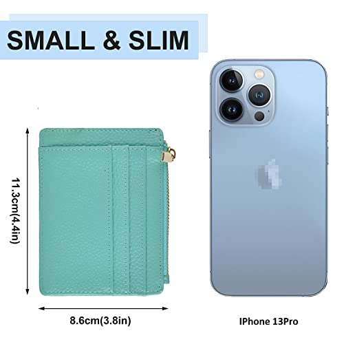 woogwin Slim RFID Credit Card Holder for Women Mini Front Pocket Wallet Purse With Keychain(LicheeTeal) - Image 5