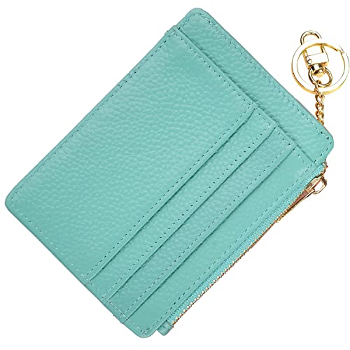 woogwin Slim RFID Credit Card Holder for Women Mini Front Pocket Wallet Purse With Keychain(LicheeTeal) - Image 1