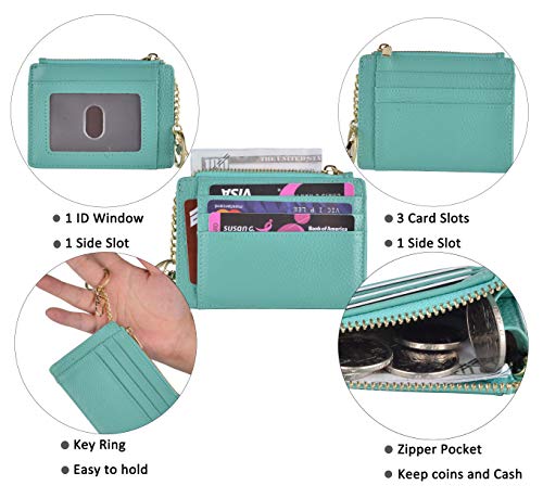 woogwin Slim RFID Credit Card Holder for Women Mini Front Pocket Wallet Purse With Keychain(LicheeTeal) - Image 4