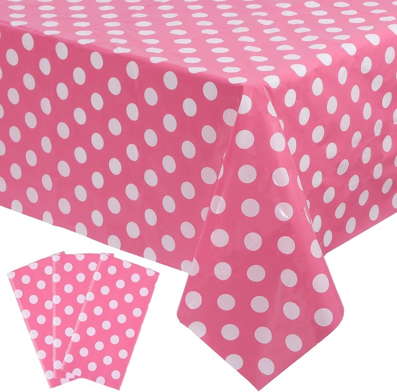 Kesfey 3 Packs Minnie Mouse Tablecloth 54 x 108 Inch Pink Polka Dot Table Cloths Disposable Plastic Pink Waterproof Picnic Table Covers Pink and White Dots Minnie Tablecover for Birthday Party - Image 1