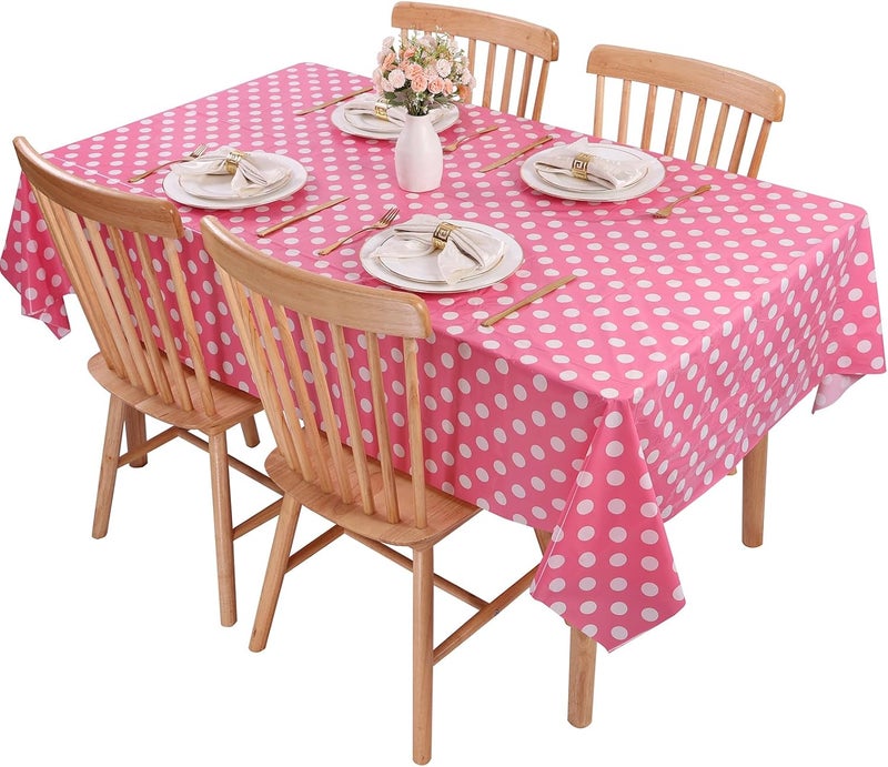 Kesfey 3 Packs Minnie Mouse Tablecloth 54 x 108 Inch Pink Polka Dot Table Cloths Disposable Plastic Pink Waterproof Picnic Table Covers Pink and White Dots Minnie Tablecover for Birthday Party - Image 5