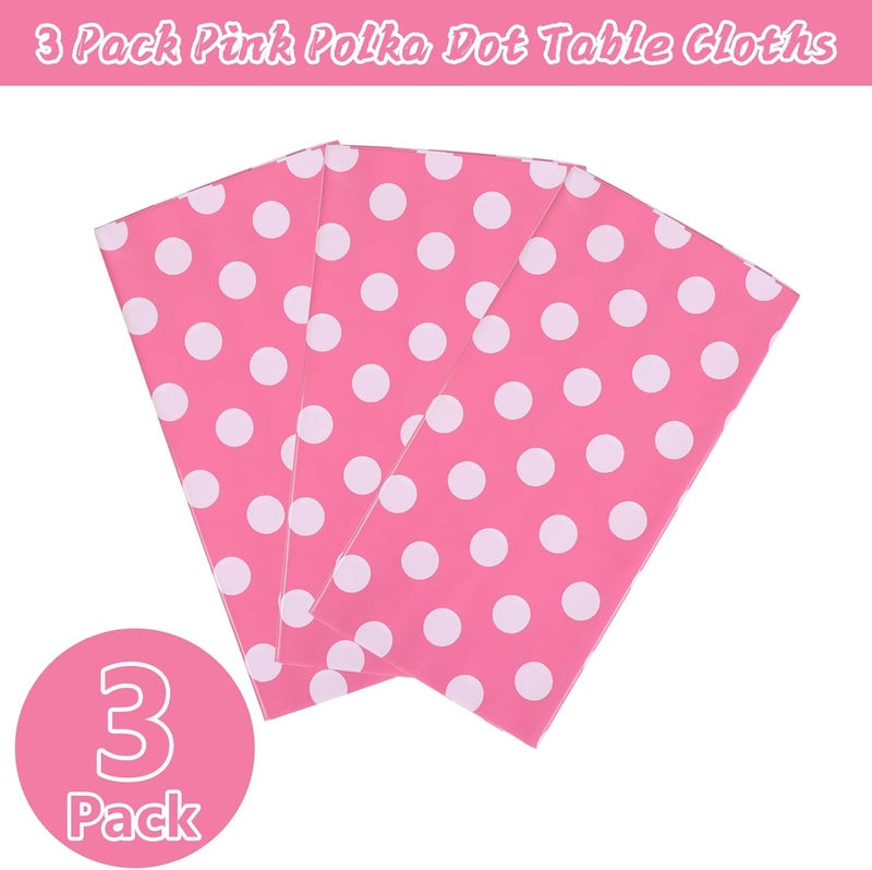 Kesfey 3 Packs Minnie Mouse Tablecloth 54 x 108 Inch Pink Polka Dot Table Cloths Disposable Plastic Pink Waterproof Picnic Table Covers Pink and White Dots Minnie Tablecover for Birthday Party - Image 3
