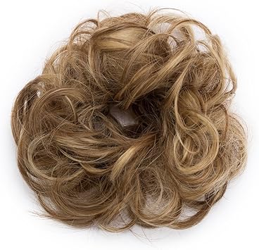 SEGO Synthetic Curly Hair Bun Scrunchie Hair Extensions 30G Scrunchy Wavy Hair Donut Hairpiece Chignon For Women Light Brown Ash Blonde - Image 2