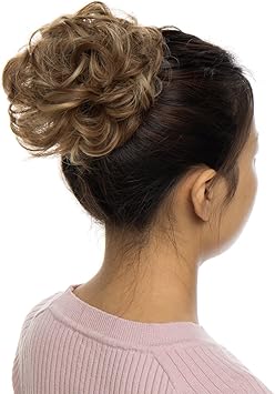SEGO Synthetic Curly Hair Bun Scrunchie Hair Extensions 30G Scrunchy Wavy Hair Donut Hairpiece Chignon For Women Light Brown Ash Blonde - Image 5