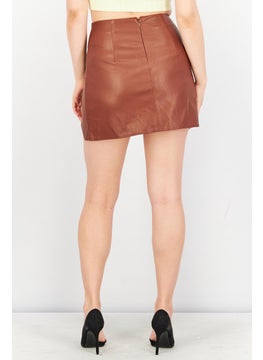 Tinseltown Women Solid Mini Skirt, Brown  - Image 2
