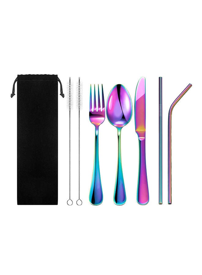 NIBEMINENT 7-Piece Stainless Steel Camping Travel Fork Spoons Set Multicolour