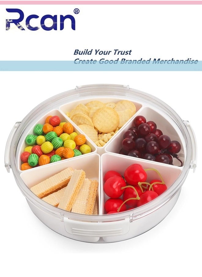 Rcan Divided Serving Tray, Plastic Food Storage Containers with Lids, 5 Compartments Snack Tray Serving Platter for Biscuits, Fruit, Veggie  - Image 1