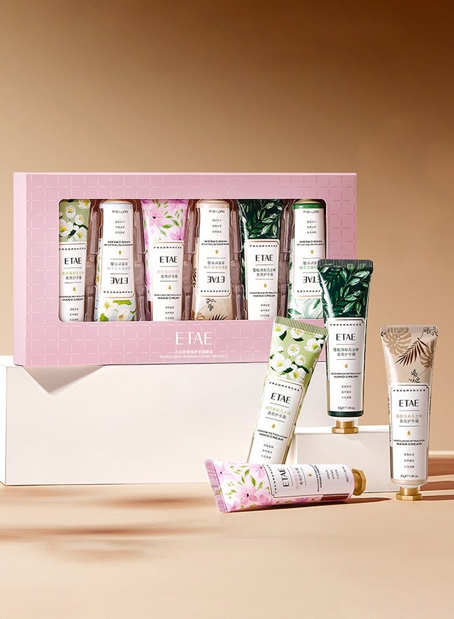Etae 6-Piece Petrolatum Fragrance Hand Cream Gift Set, 6 Natural Scents Including Jasmine, Gardenia, Sakura & Sandalwood, Non-Greasy Moisturizing Hand Lotion for Dry Skin, Luxury Gift Set for Women - Image 1