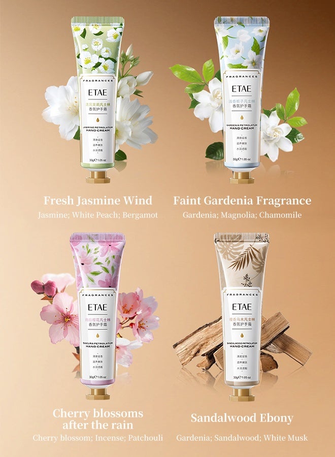 Etae 6-Piece Petrolatum Fragrance Hand Cream Gift Set, 6 Natural Scents Including Jasmine, Gardenia, Sakura & Sandalwood, Non-Greasy Moisturizing Hand Lotion for Dry Skin, Luxury Gift Set for Women - Image 4