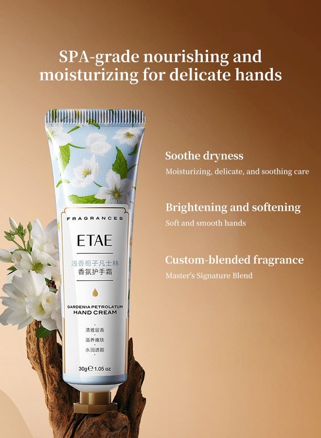 Etae 6-Piece Petrolatum Fragrance Hand Cream Gift Set, 6 Natural Scents Including Jasmine, Gardenia, Sakura & Sandalwood, Non-Greasy Moisturizing Hand Lotion for Dry Skin, Luxury Gift Set for Women - Image 2