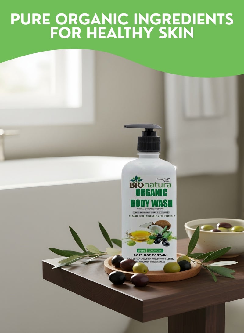 بيوناتورا غسول الجسم وجل الاستحمام العضوي من بيوناتورا - منظف طبيعي خالٍ من الكبريتات بزيت جوز الهند وزيت الزيتون، غسول جسم مرطب لطيف للبشرة الحساسة والجافة وجميع أنواع البشرة، غير سام، خالٍ من البارابين، للاستخدام اليومي، 500 مل - Image 4