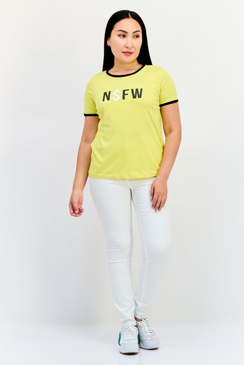 ONLY Women Crew Neck Short Sleeve Graphic T Shirt, Yelow  - Image 4