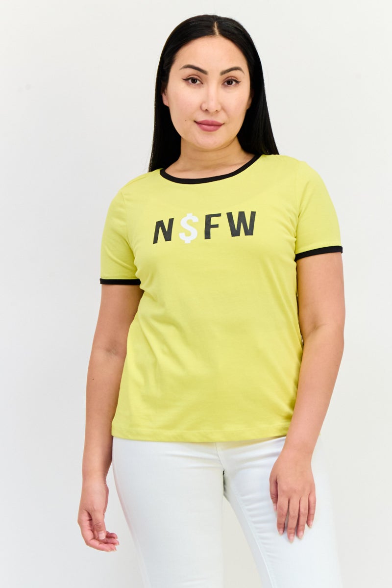 ONLY Women Crew Neck Short Sleeve Graphic T Shirt, Yelow  - Image 1