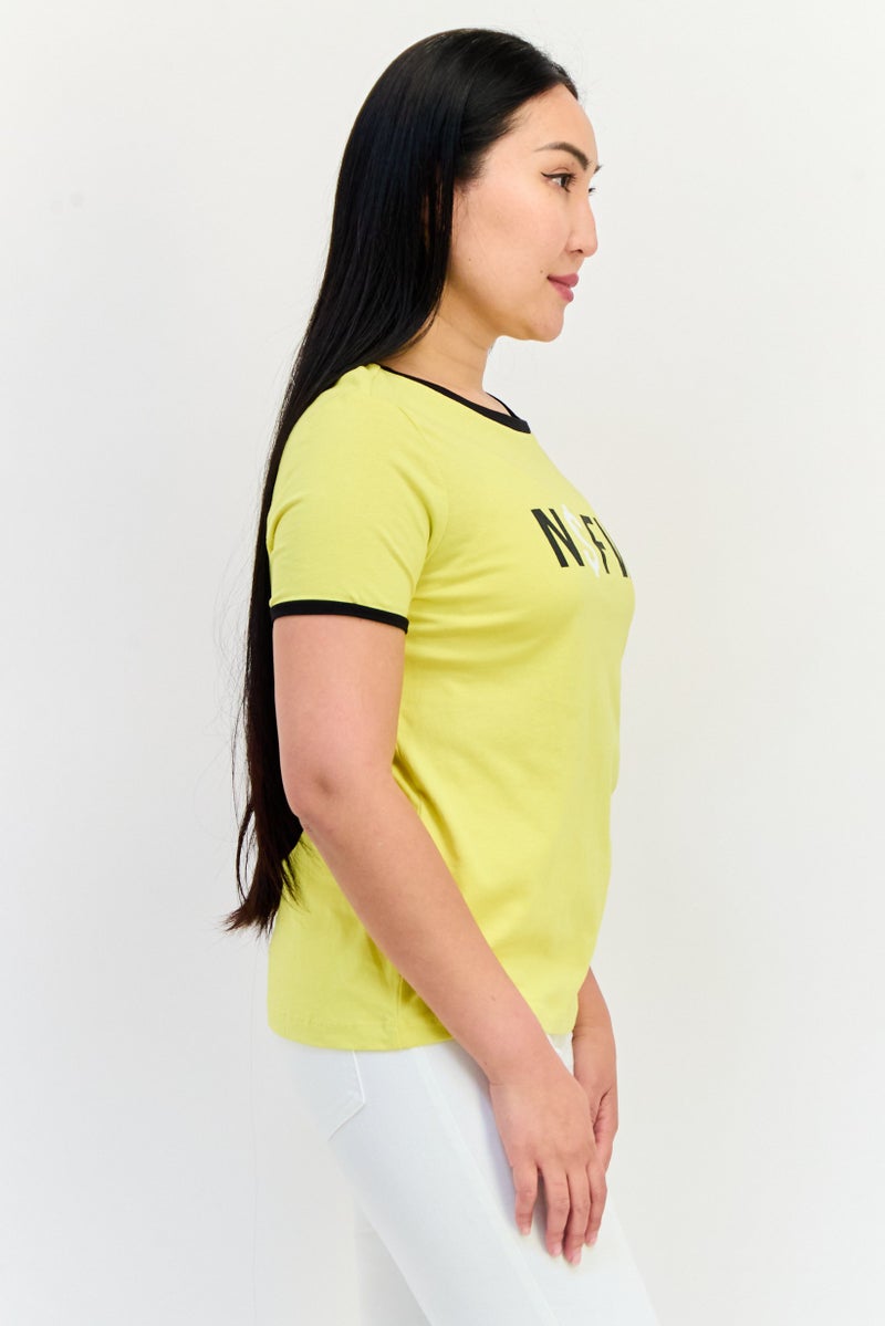ONLY Women Crew Neck Short Sleeve Graphic T Shirt, Yelow  - Image 2