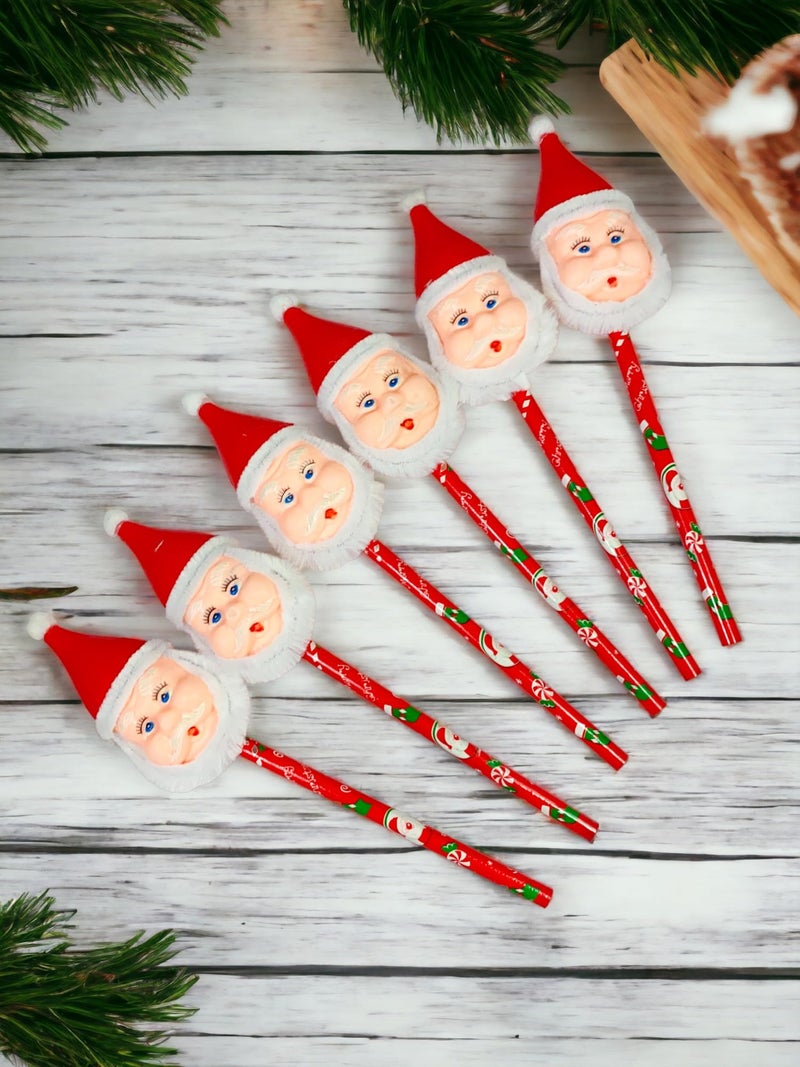 Sesonby 6 Santa Pencils Christmas Pencils Bulk Christmas Pencils For Kids Christmas Gifts For Students With Novelty Santa Old Man Plush Pencil - Image 3