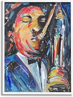Stupell Industries Stupell Industries Expressive Jazz Saxophone Contemporary Musician Portrait, Designed by Allayn Stevens White Framed  - Image 1