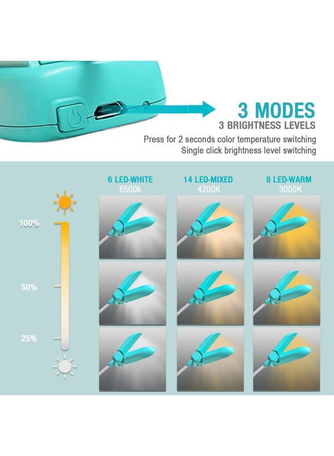 Vekkia 14 LED Rechargeable Book-Light for Reading at Night, Eye-Care Reading Light for Books in Bed, 180° Adjustable Clip on Book Light,3 Color Temperatures, Lightweight, Perfect Gifts for Book Lovers - Image 4