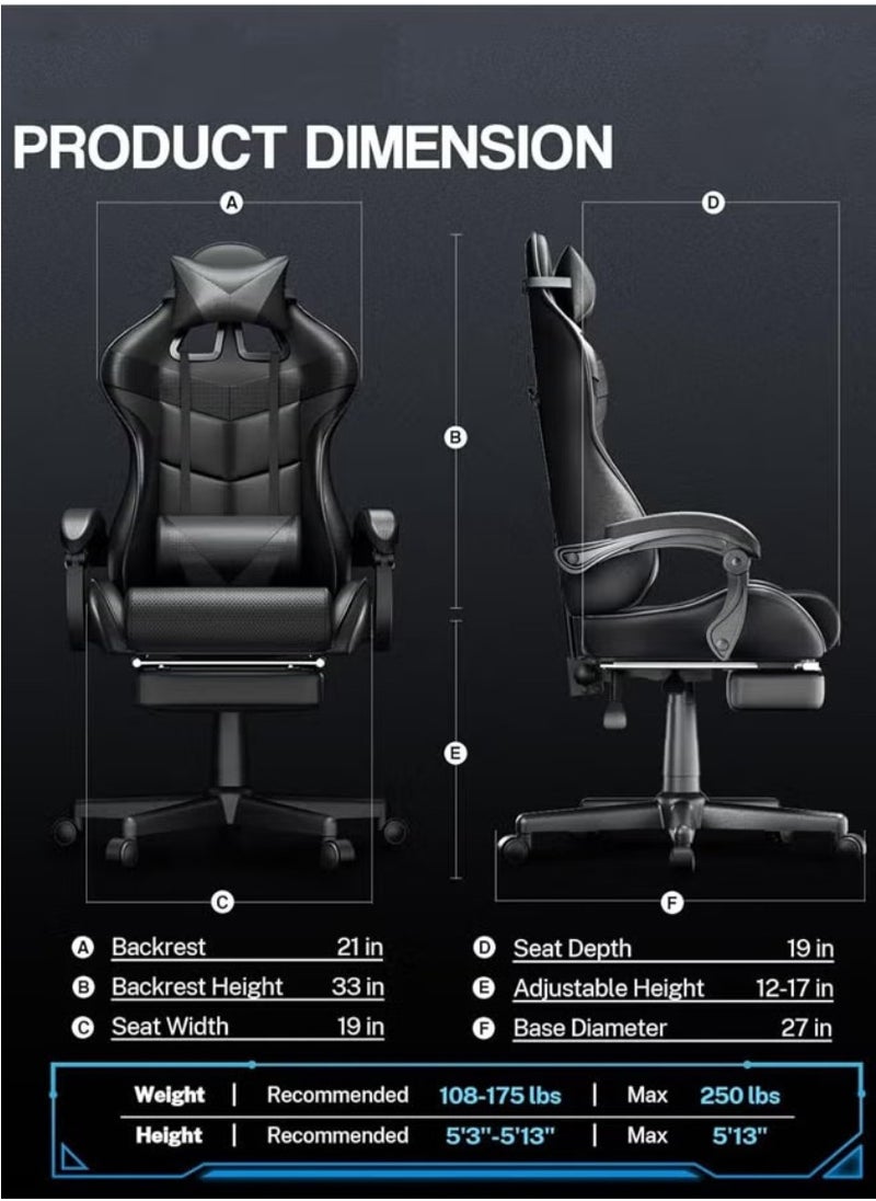 HotsUAE - Gaming Chair with Footrest, Ergonomic Office Chair, Height Adjustable Video Gaming Chair, Headrest and Lumbar Support 360° Swivel - Image 1