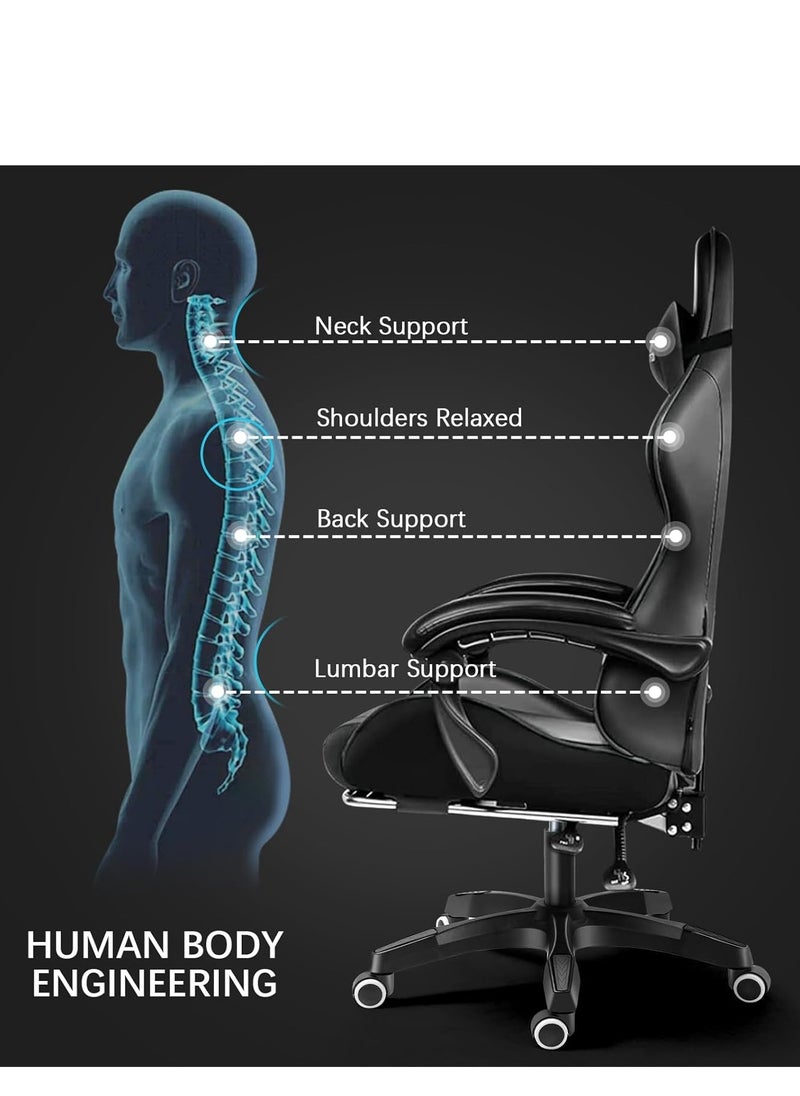 HotsUAE - Gaming Chair with Footrest, Ergonomic Office Chair, Height Adjustable Video Gaming Chair, Headrest and Lumbar Support 360° Swivel - Image 1