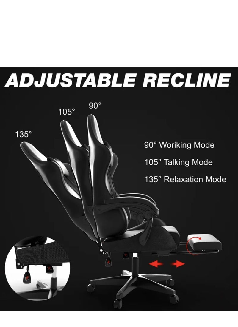 HotsUAE - Gaming Chair with Footrest, Ergonomic Office Chair, Height Adjustable Video Gaming Chair, Headrest and Lumbar Support 360° Swivel - Image 1