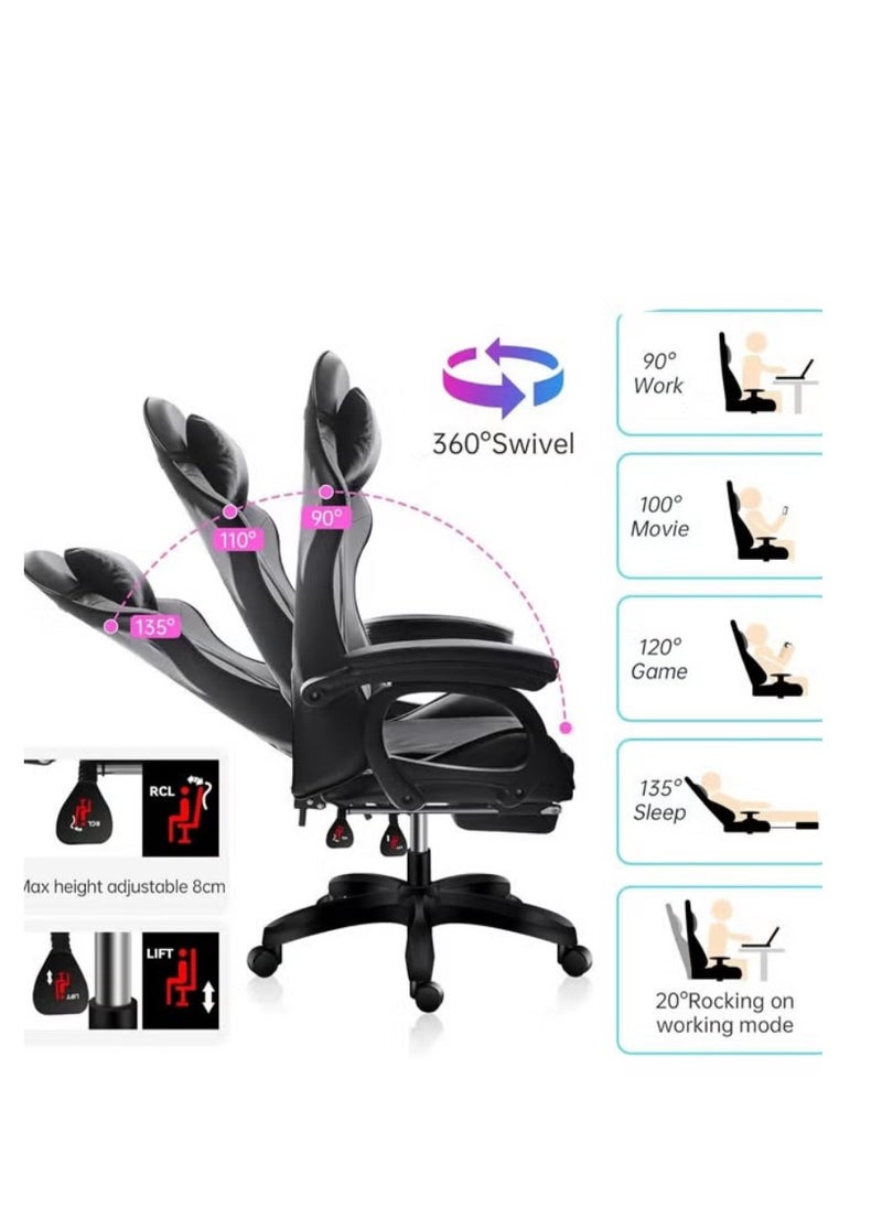 HotsUAE - Gaming Chair with Footrest, Ergonomic Office Chair, Height Adjustable Video Gaming Chair, Headrest and Lumbar Support 360° Swivel - Image 1