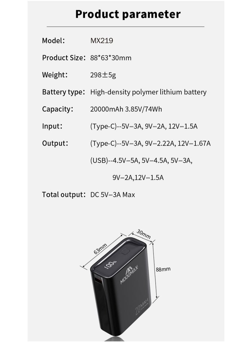 Marvel power bank 20000mAh with 22.5W, and an elegant design, small Mini size and weight, two ports (Type-C) & (USB-A), portable power bank fast charging, and a digital display screen. White color