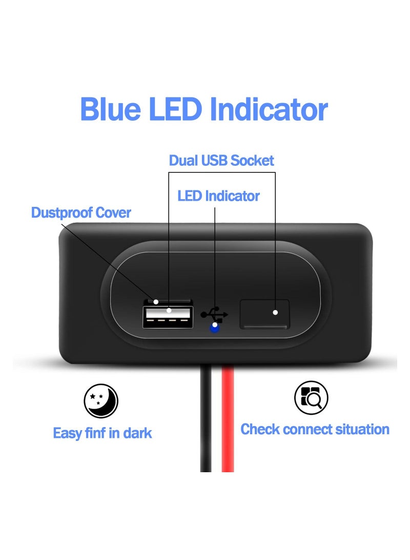 3.1A Dual USB Car Charger Socket, 12V-24V Fast Charger USB Outlet Waterproof Car Charger Socket Fast Charging Dual USB Car Socket Car Charger Adapter for RV, Boat, Motorcycle, Truck,Caravan - Image 5