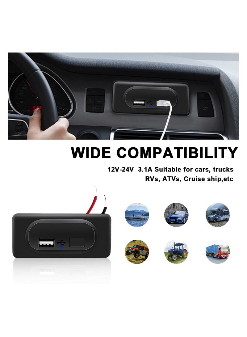 3.1A Dual USB Car Charger Socket, 12V-24V Fast Charger USB Outlet Waterproof Car Charger Socket Fast Charging Dual USB Car Socket Car Charger Adapter for RV, Boat, Motorcycle, Truck,Caravan - Image 2