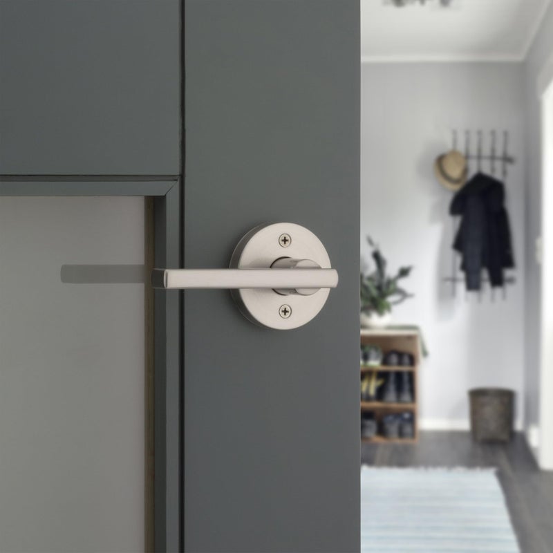 Kwikset Halifax Dummy Door Handle  Single Sided Round Lever for Closets  French Double Doors  and Pantry  Satin Nickel Non-Turning Reversible Interior Push/Pull Lever  with Microban Protection - Image 2