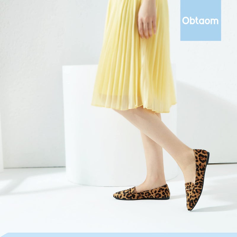 Obtaom Women's Pointy Toe Loafer Flat Comfortable Faux Suede Work Shoes,Cute Penny Loafer Slip On Ballet Flat(Leopard Print US5) - Image 3