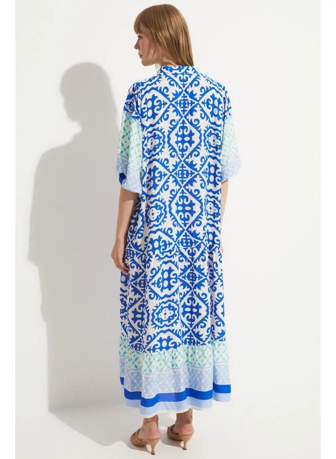 JUNE June Women's Patterned Relaxed Fit V-Neck Maxi Dress