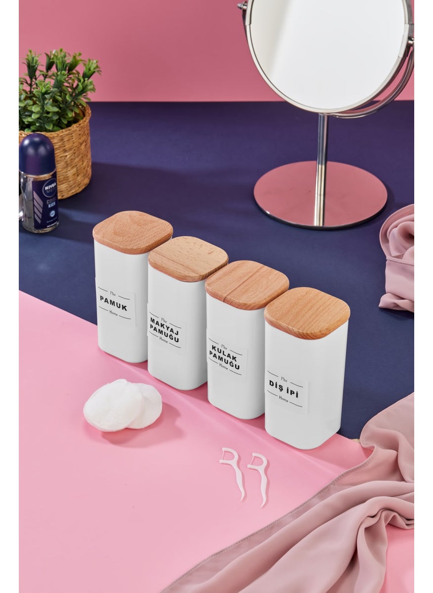 Fbz Home 4-Piece Wooden Cover Acrylic Dental Floss & Cotton Buds & Cotton & Makeup Cotton Bathroom Set 300 ml  - Image 4
