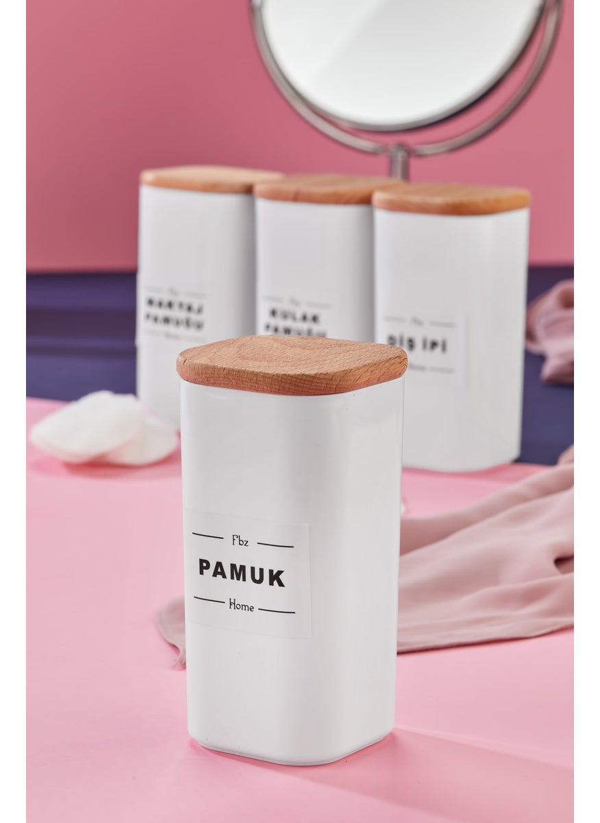 Fbz Home 4-Piece Wooden Cover Acrylic Dental Floss & Cotton Buds & Cotton & Makeup Cotton Bathroom Set 300 ml  - Image 2