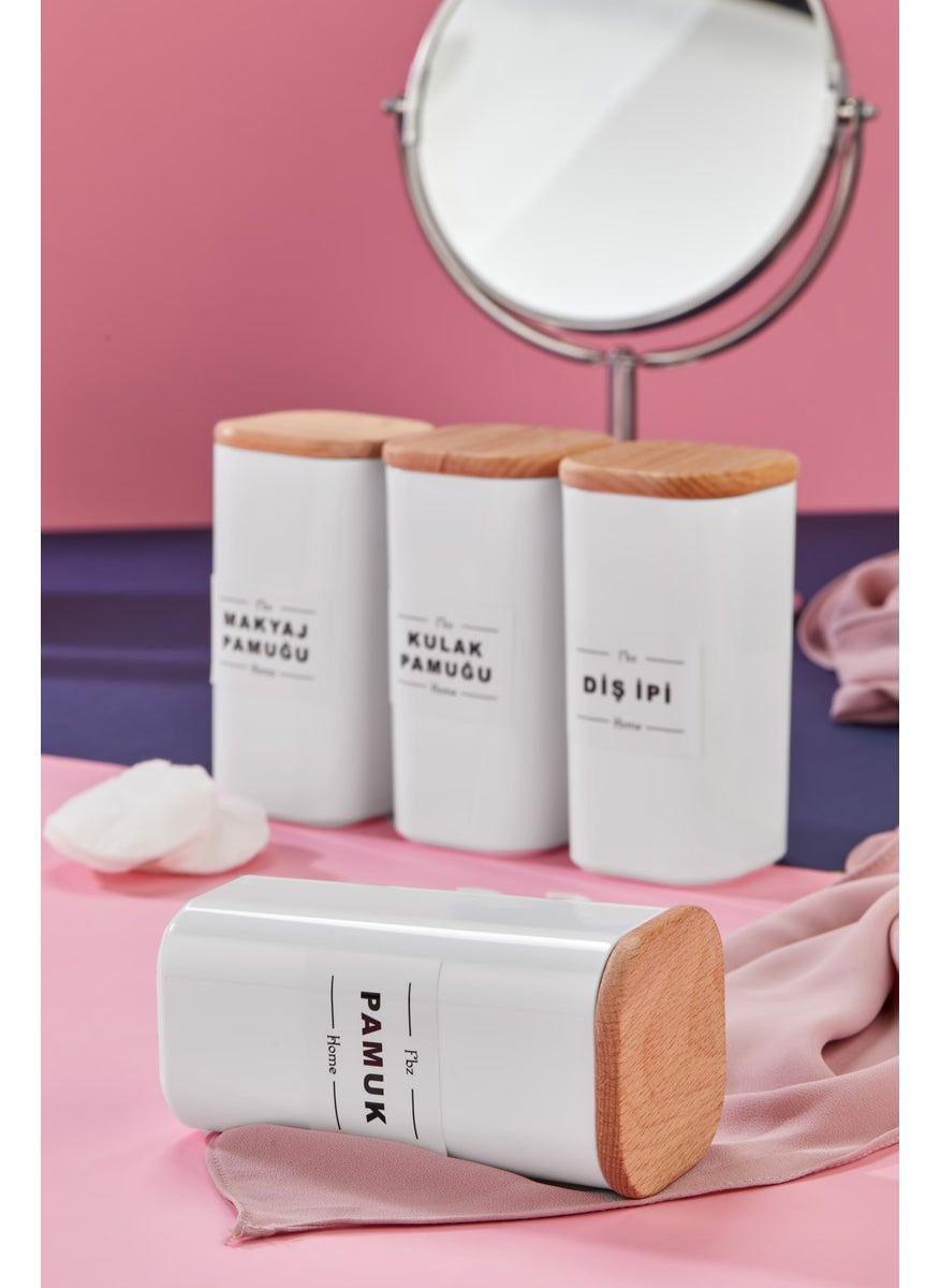 Fbz Home 4-Piece Wooden Cover Acrylic Dental Floss & Cotton Buds & Cotton & Makeup Cotton Bathroom Set 300 ml  - Image 3