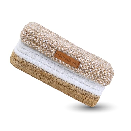 DENOVA Cotton Tissue Box Holder | Rectangular Facial Tissue Box Holder | Tissue Dispenser for Home/Office/Car (26X16X7 Cm, Natural + White) - Image 5