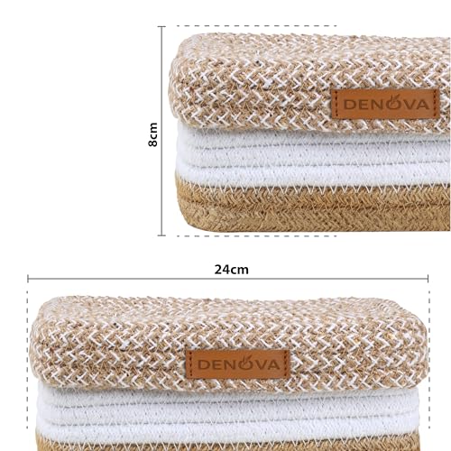 DENOVA Cotton Tissue Box Holder | Rectangular Facial Tissue Box Holder | Tissue Dispenser for Home/Office/Car (26X16X7 Cm, Natural + White) - Image 2
