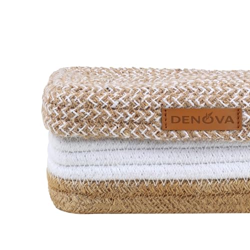 DENOVA Cotton Tissue Box Holder | Rectangular Facial Tissue Box Holder | Tissue Dispenser for Home/Office/Car (26X16X7 Cm, Natural + White) - Image 4