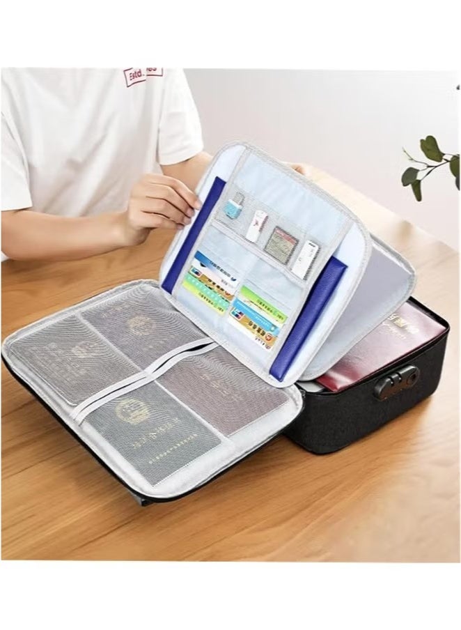 JOYBOS حقيبة منظم لتخزين الملفات مع قفل، صندوق تخزين ملفات متعدد الطبقات بسعة كبيرة، حقيبة ملفات شهادات محمولة لتنظيم الملفات للسفر والعمل والمنزل (أسود) - Image 5