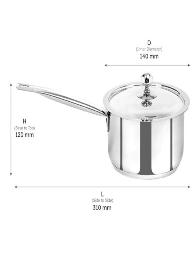 WEKTU TRIPLY Saucepan Sauce Pan 14 cm Diameter with Lid 1.1 L Capacity (Triply, Non-Stick) - Image 2