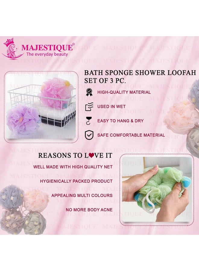 لوفة استحمام كبيرة الحجم من ماجيستيك بريميوم 3x مع كرات نشطة، إسفنجة غسيل للجسم 55 جرام، كرة ناعمة لتقشير الجسم وتنظيفه، إسفنجة استحمام للنساء والرجال والأطفال - 3 قطع/متعددة الألوان - Image 5