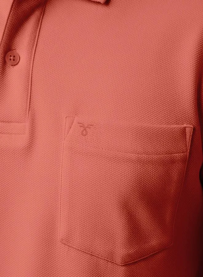 FERVORO Men Pink Cotton Polo with Pocket