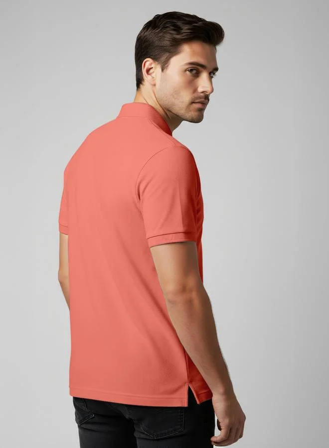 FERVORO Men Pink Cotton Polo with Pocket