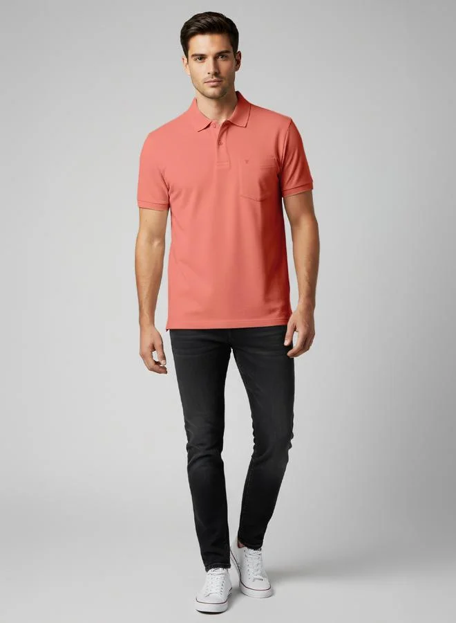 FERVORO Men Pink Cotton Polo with Pocket