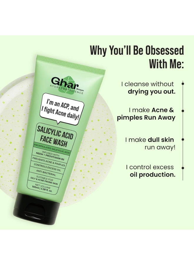 GHAR SOAPS Salicylic Acid Face Wash for Oily & Acne-Prone Skin(100ml Pack Of 2) | With Neem for Oil Control & Pimple Care | Deep Cleansing & Acne Clearing Formula | For Men & Women - Image 3