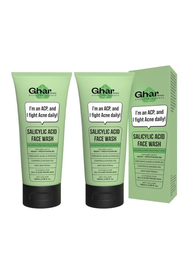 GHAR SOAPS Salicylic Acid Face Wash for Oily & Acne-Prone Skin(100ml Pack Of 2) | With Neem for Oil Control & Pimple Care | Deep Cleansing & Acne Clearing Formula | For Men & Women - Image 1